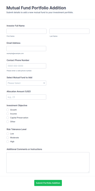 Mutual Fund Portfolio Addition Form Template