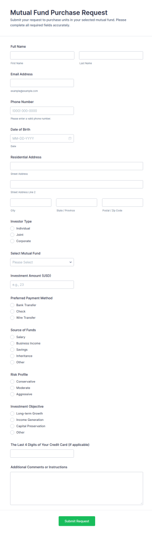 Mutual Fund Purchase Request Form Template