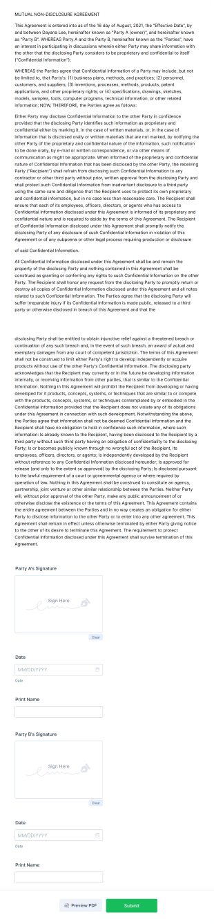 MUTUAL NON DISCLOSURE AGREEMENT Langston Blues Form Template