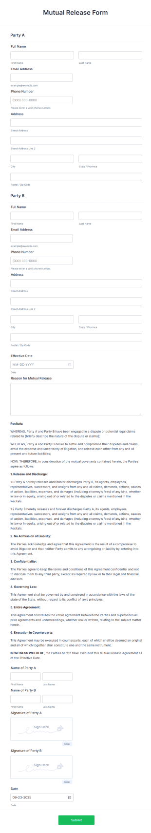 Mutual Release Form Template