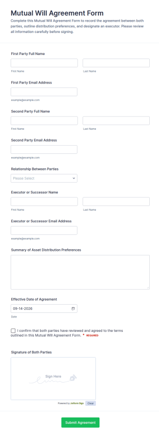 Mutual Will Agreement Form Template