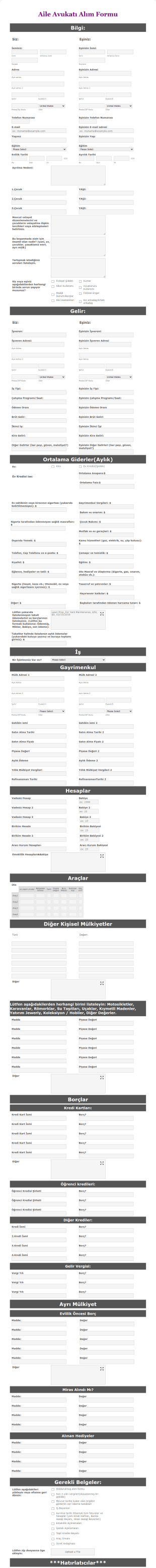 Müvekkil Kayıt Form Şablonu