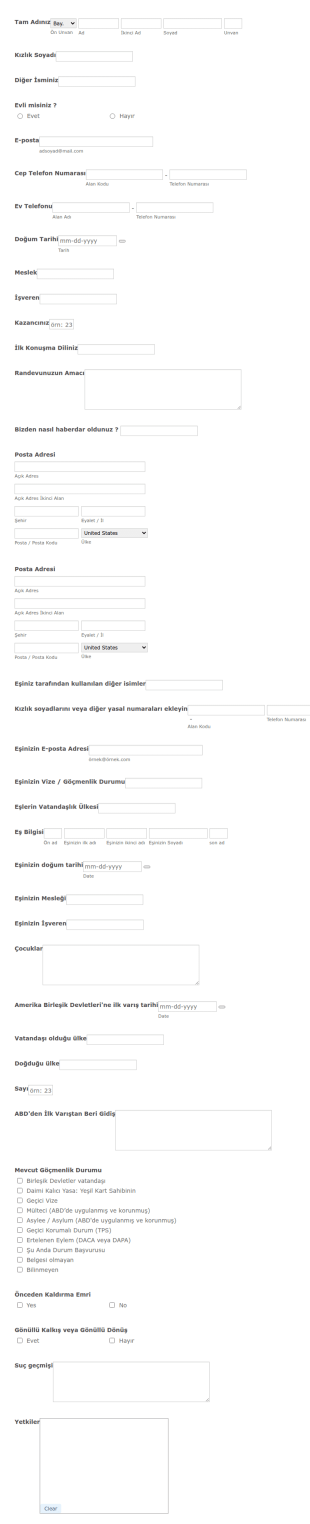 Müvekkil Müşteri Kayıt Formu Form Şablonu