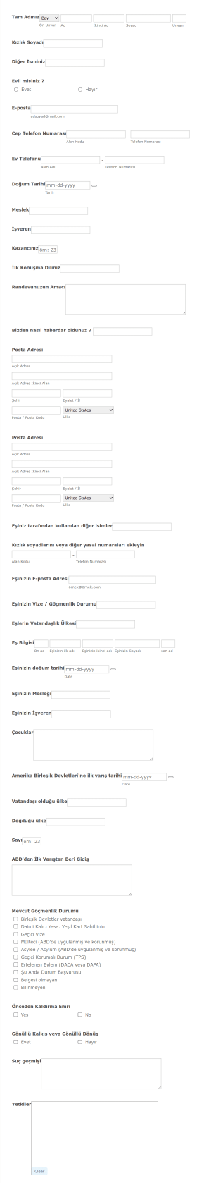Müvekkil Müşteri Kayıt Formu Form Şablonu