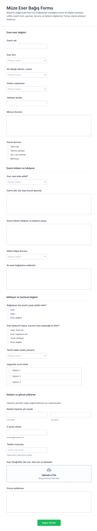Müze Eseri Bağış Form Şablonu
