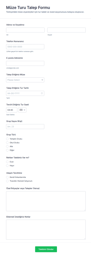 Müze Gezisi Talep Form Şablonu