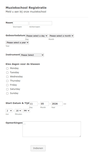 Muziekschool Registratieformulier
