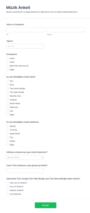Müzik Anketi Form Template