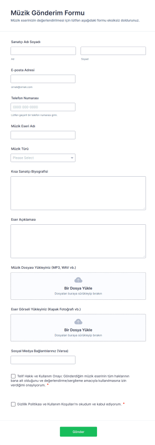 Müzik Gönderim Form Şablonu