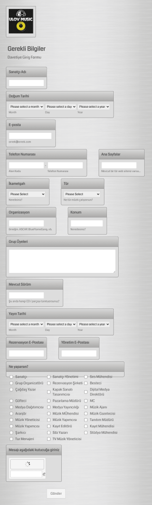 Müzik Grubu Kayıt Form Template