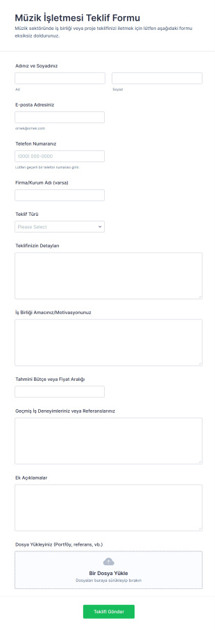 Müzik İşletmesi Teklif Form Şablonu