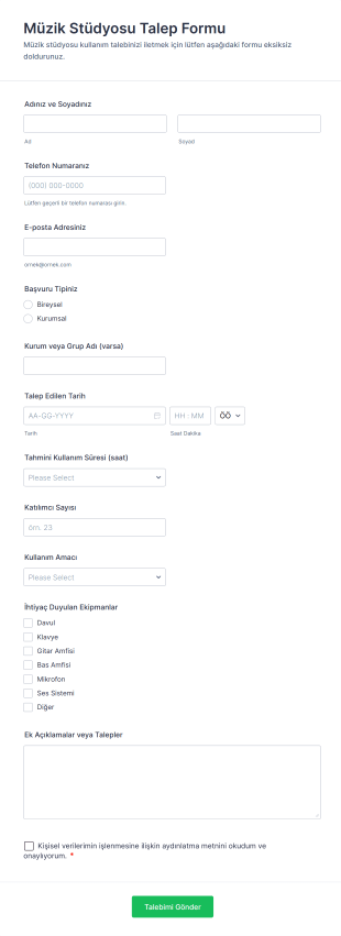 Müzik Stüdyosu Talep Form Şablonu