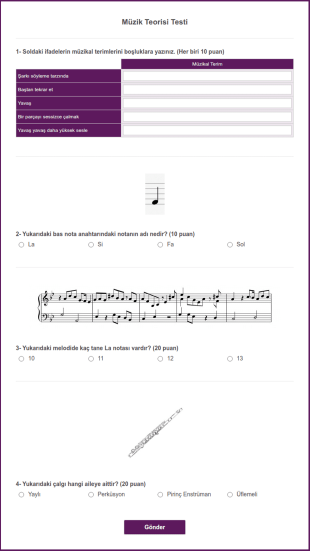 Müzik Teorisi Testi Form Şablonu