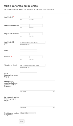 Müzik Yarışması Form Template