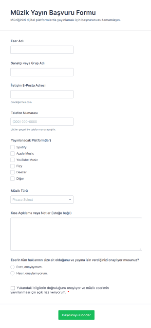 Müzik Yayın Başvuru Form Template