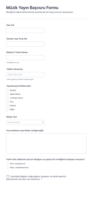 Müzik Yayın Başvuru Form Şablonu