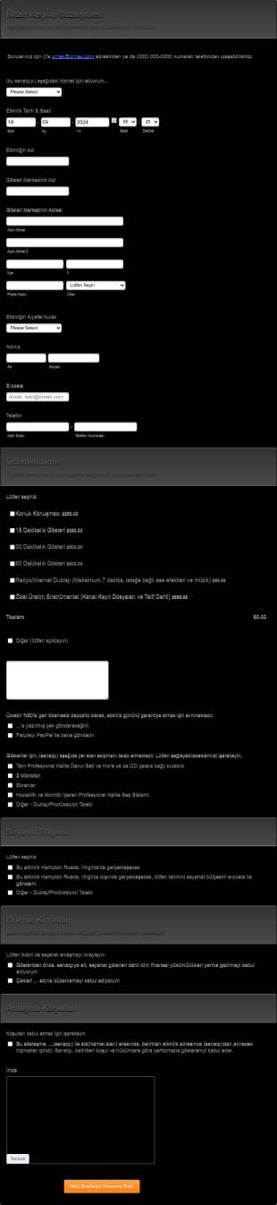 Müzisyen Rezervasyon Sözleşmesi Form Template