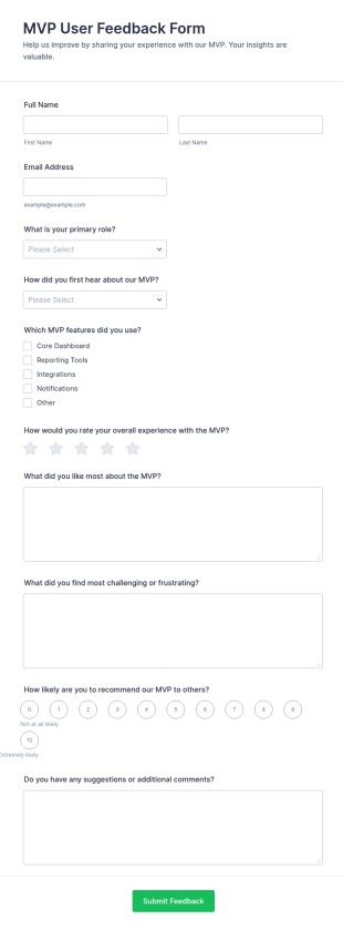 MVP User Feedback Form Template