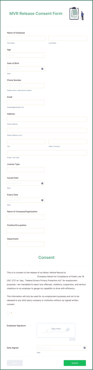 MVR Release Consent Form Template