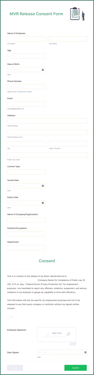 MVR Release Consent Form Template