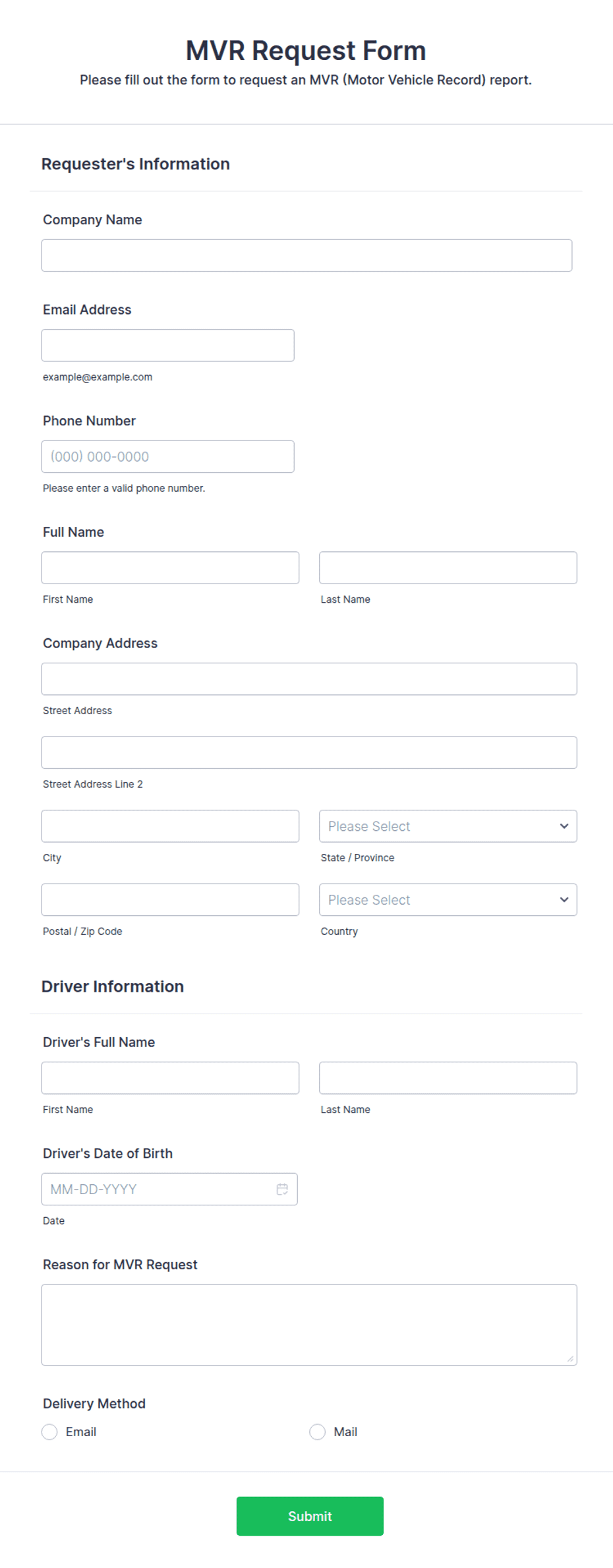 Mvr Example MVR Request Form Template | Jotform