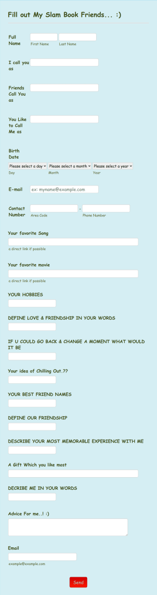 My E Slam Book Form Template
