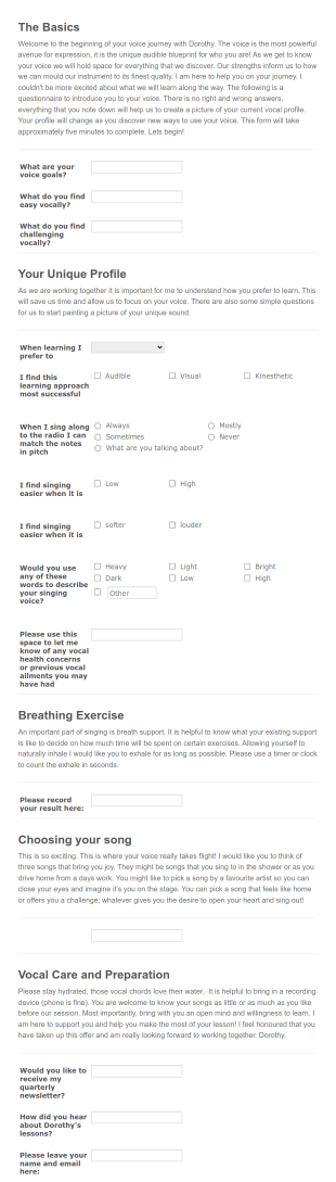 My Voice Profile Form Template