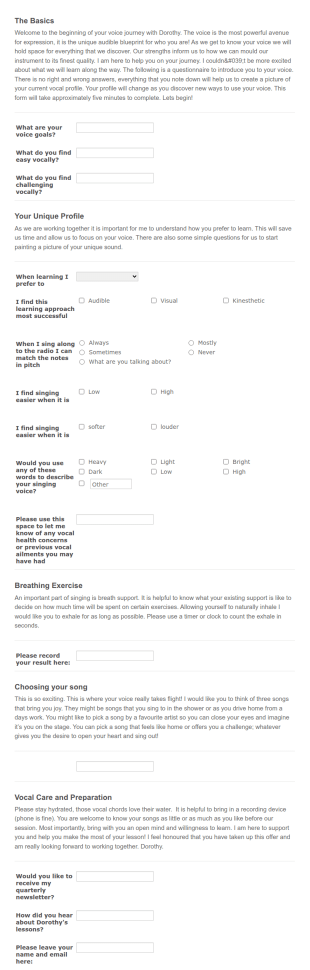 My Voice Profile Form Template