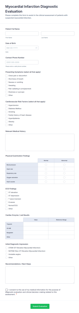 Myocardial Infarction Diagnostic Evaluation Form Template