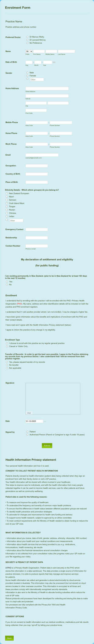 MyPractice Enrollment Form Template