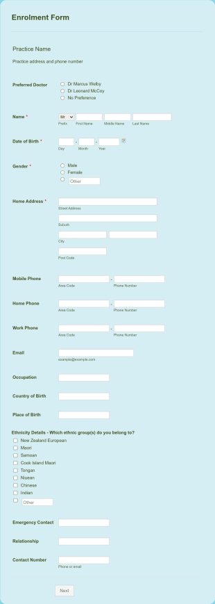 MyPractice Enrollment Form Template