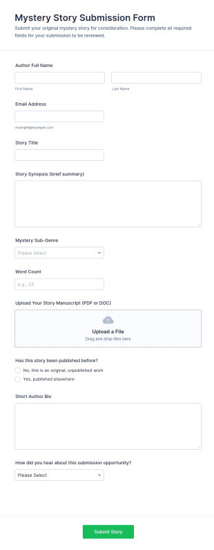 Mystery Story Submission Form Template