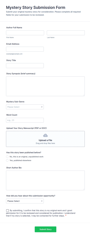Mystery Story Submission Form Template