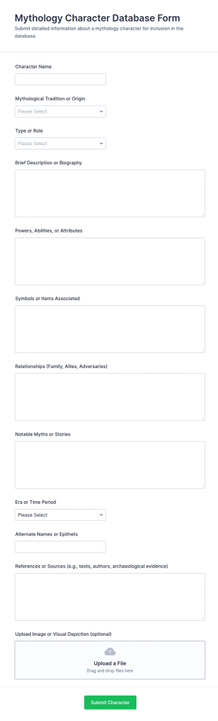 Mythology Character Database Form Template