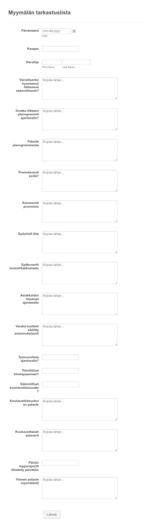 Myymälätarkastuksen Tarkastuslista