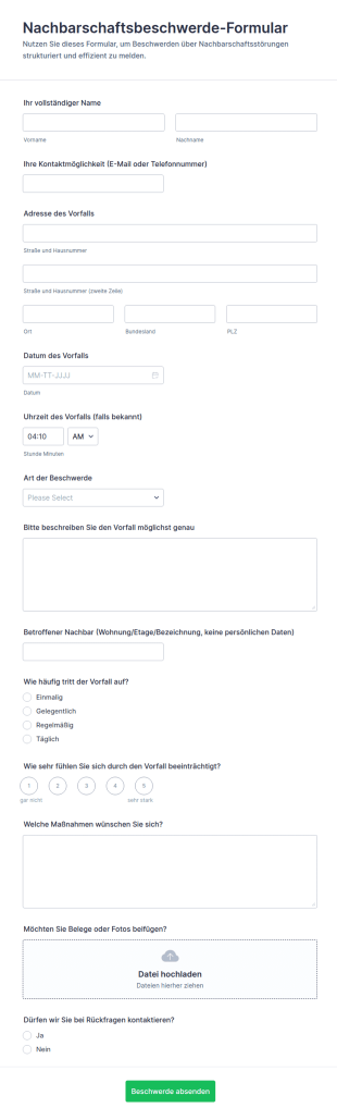 Nachbarschaftsbeschwerde Formular