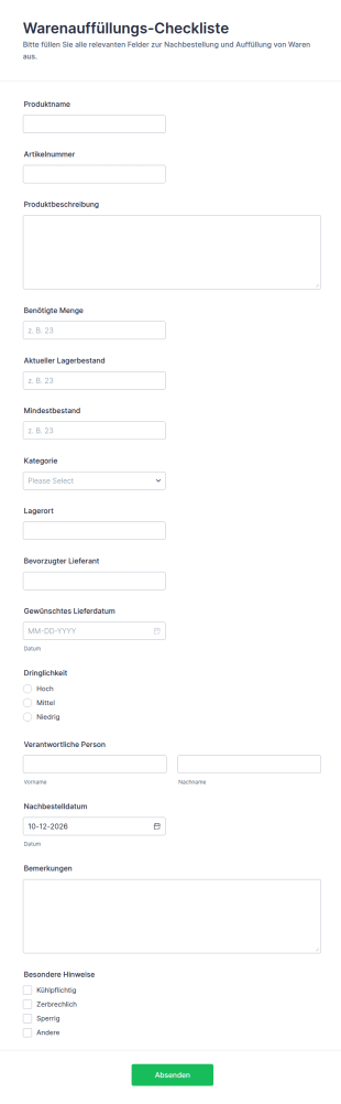 Nachbestellungs Checkliste