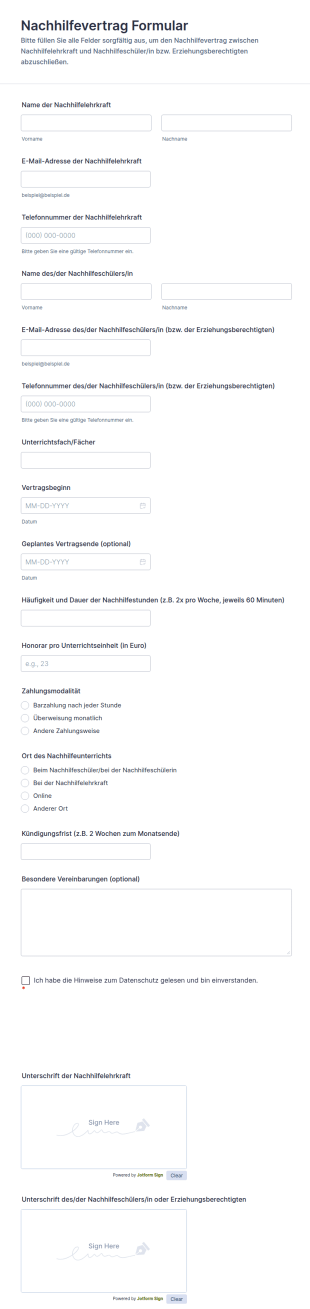 Nachhilfevertrag Formular