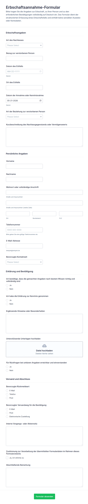 Nachlassbescheinigung Formular