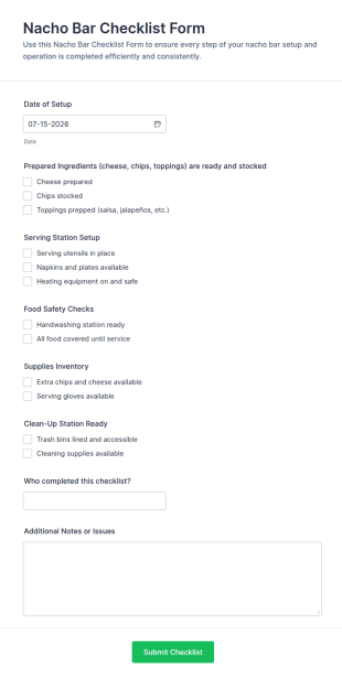 Nacho Bar Checklist Form Template
