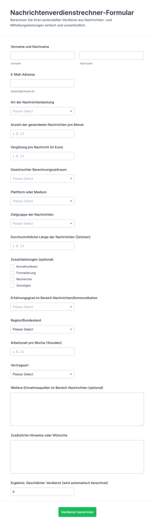 Nachrichten Einnahmen Rechner