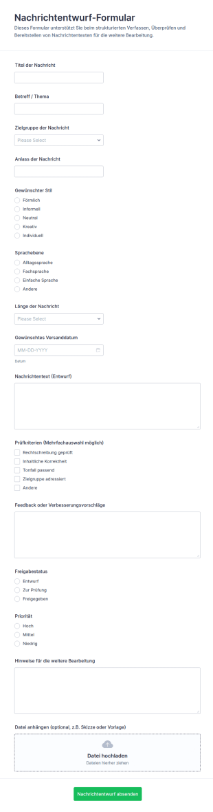 Nachrichtenentwurf Formular