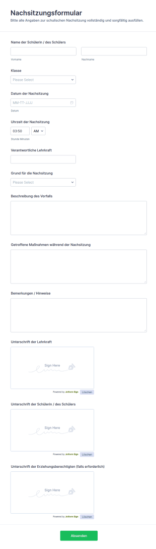 Nachsitzungsformular Für Die Schule