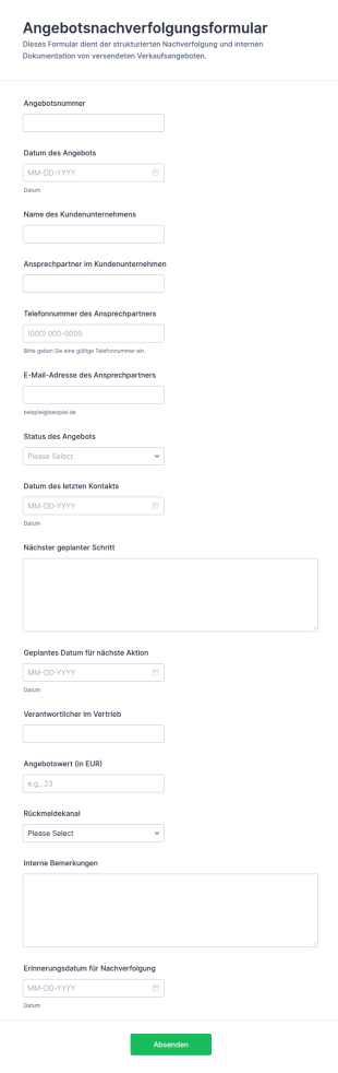 Nachverfolgungsformular Für Verkaufsangebot