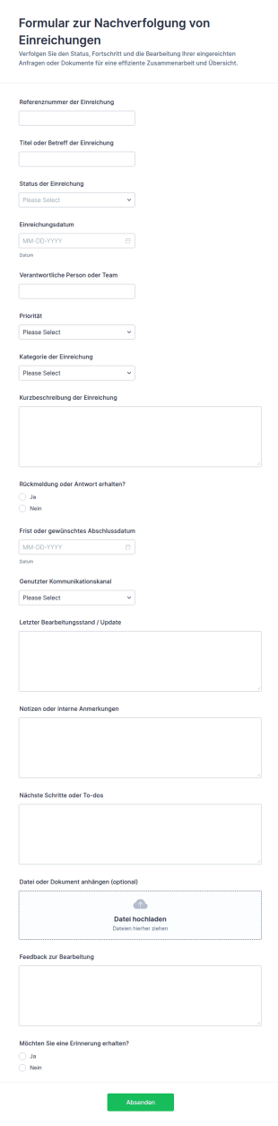 Nachverfolgungsformular Zur Einreichung