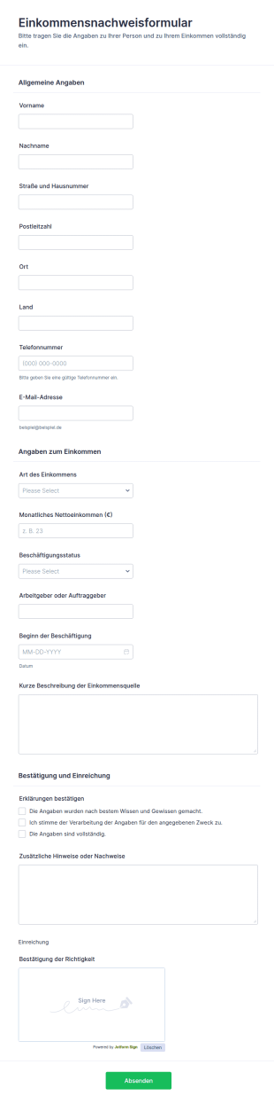 Nachweis Des Einkommens Formular