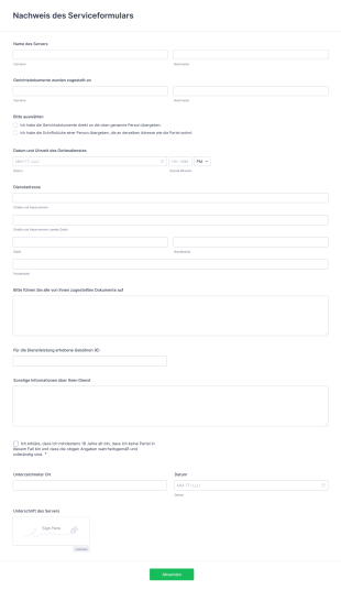 Nachweis Des Serviceformulars Form Template