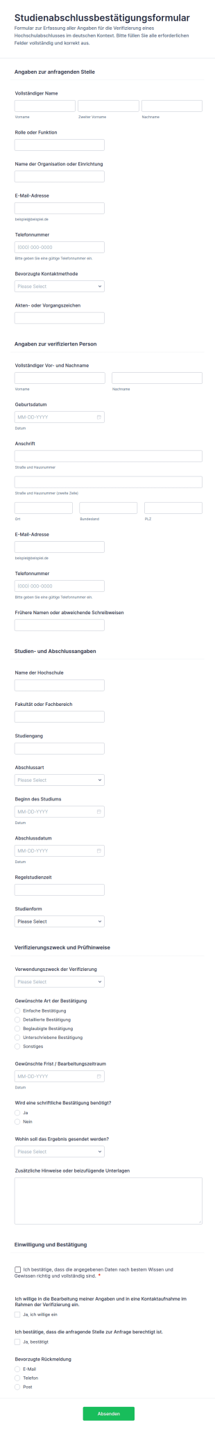 Nachweis Des Studienabschlusses Fragebogen 📄🎓