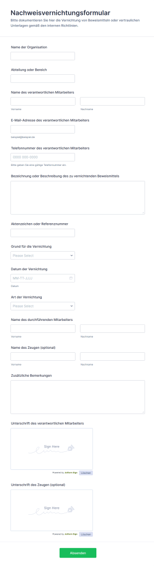 Nachweisvernichtungsformular