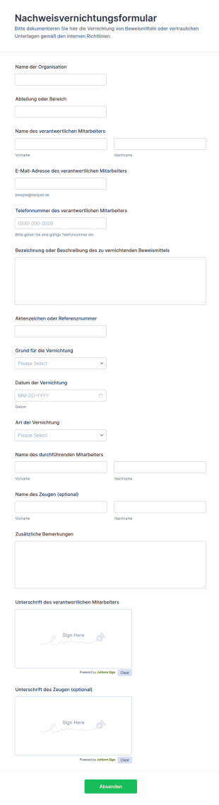 Nachweisvernichtungsformular